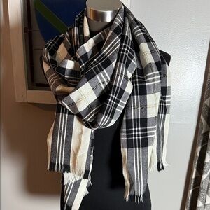 J Crew Oversized Black & Cream Wool Scarf
